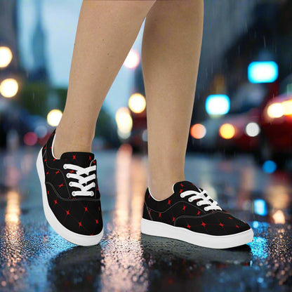 Women’s Custom Lace-up Canvas Shoes Crimson Diamond Geometric Pattern