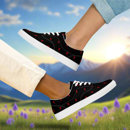Women’s Custom Lace-up Canvas Shoes Crimson Diamond Geometric Pattern