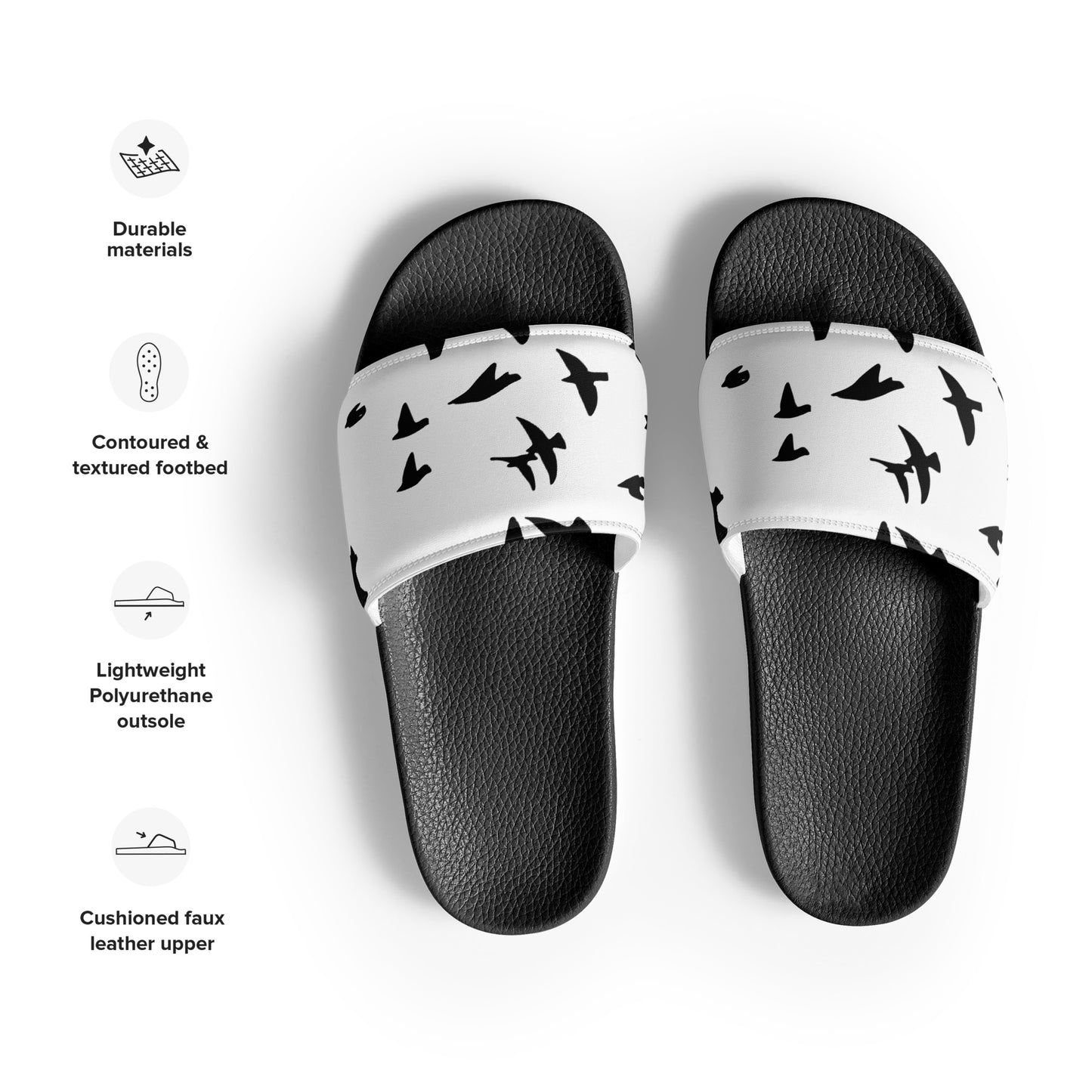 Eden Garden | Women's Slides | Raven Print | White & Black