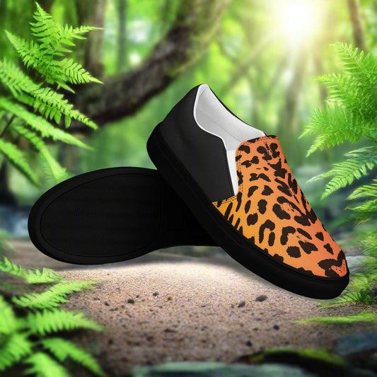 Cheetah print two tone slip on sneakers with black soles