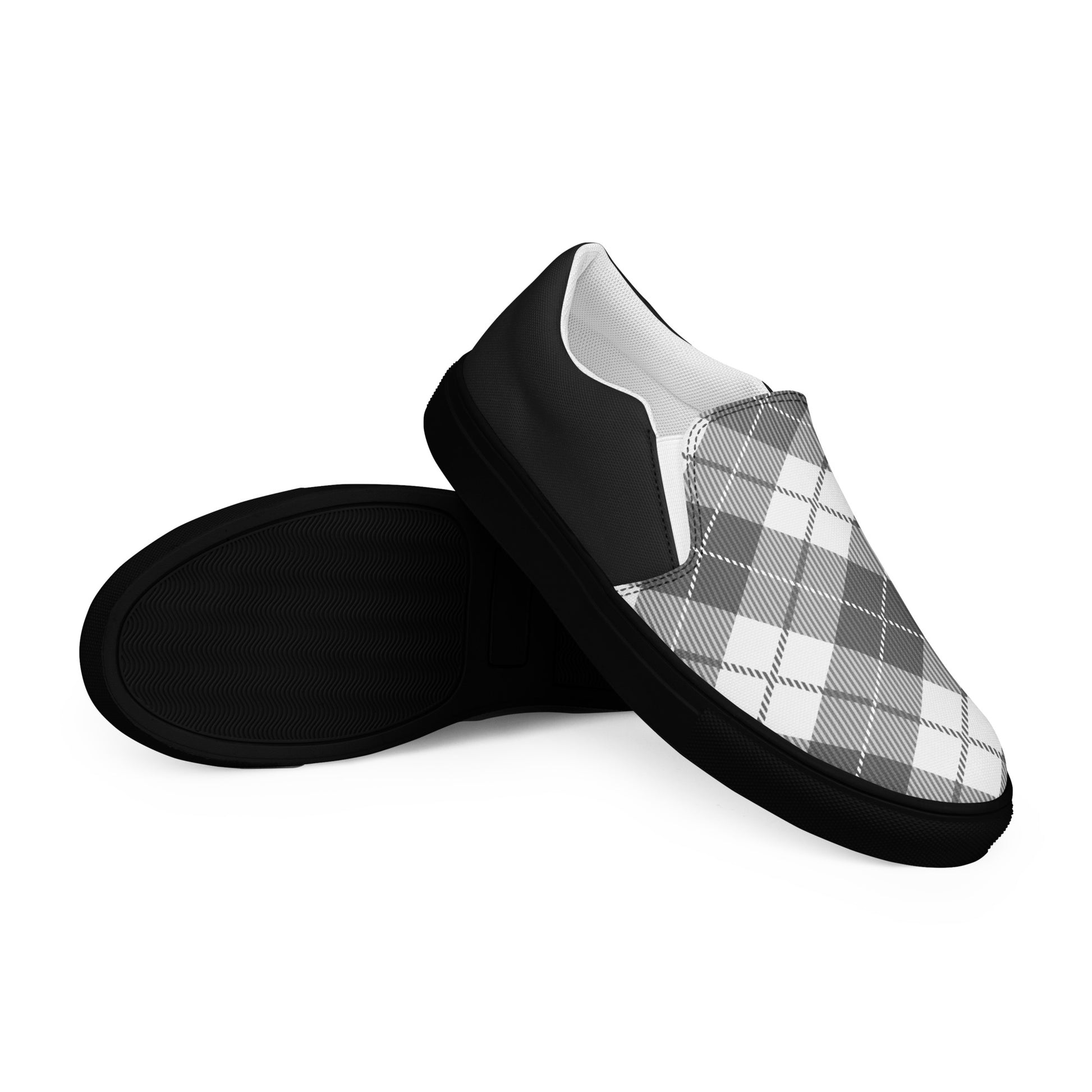 GeoMetro | Women’s Slip-On Canvas Shoes | Plaid Black Halftone - WildSage Market