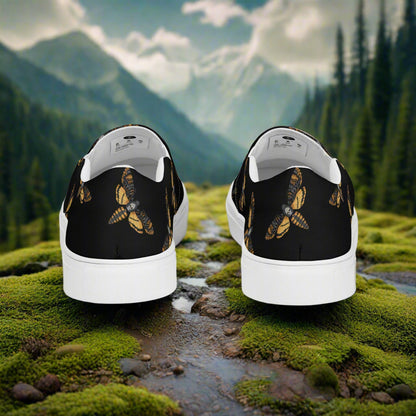 Women’s Slip-on Footwear, Canvas Shoes, Sneakers, Animal Print, Insects, Black Moth