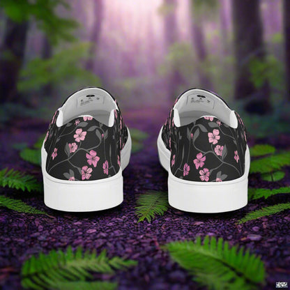 Women’s Custom Slip-on Canvas Shoes, Floral Print, Black Cherry