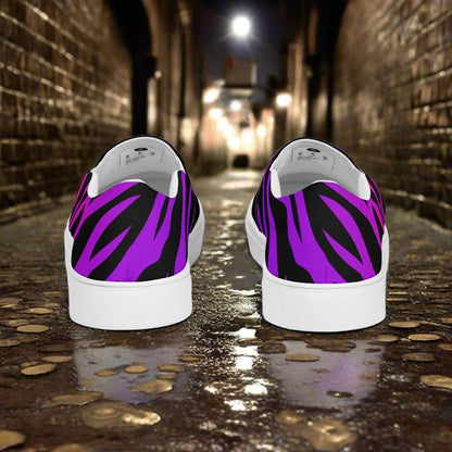 Women’s Animal Print, Slip-on Canvas Shoes, Purple Zebra Pattern, Two-Tone