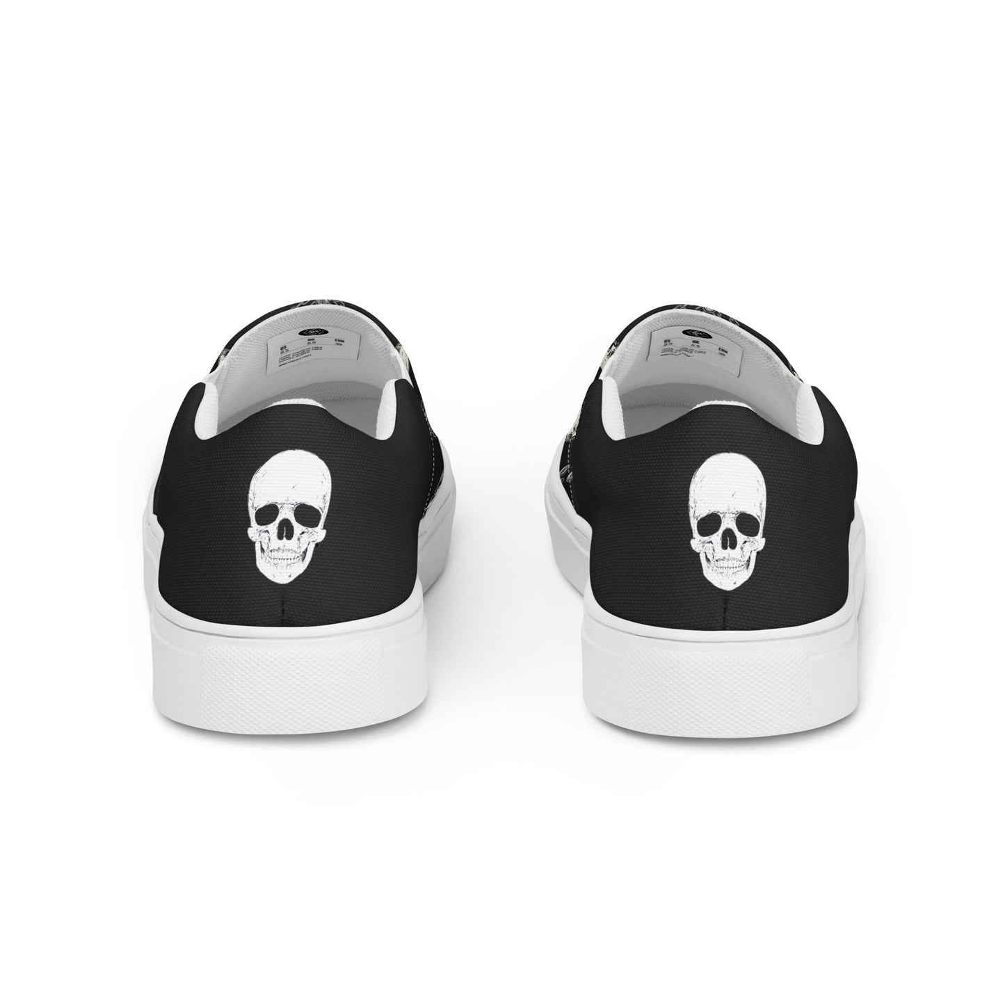 GeoMetro | Women’s Slip-On Canvas Shoes | Black Skulls Halftone