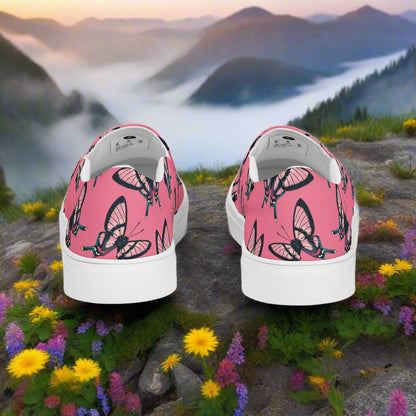 Women’s Custom Slip-on Canvas Shoes Pink & Black Butterfly Print