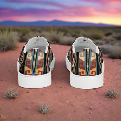 Southwest Print Women's Slip-On Canvas Shoes Native American Geometric Pattern Shonto