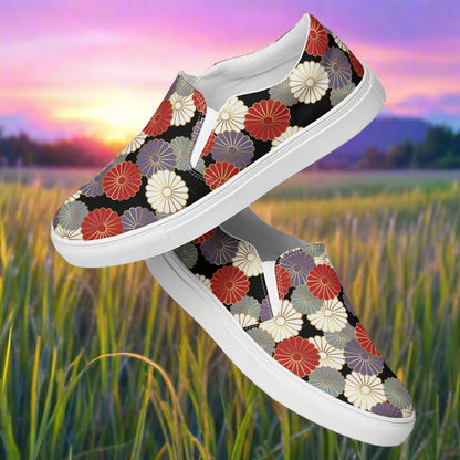 Women’s Asian Print, Slip-on Canvas Shoes, Japanese Floral Pattern Chrysanthemum Blossoms