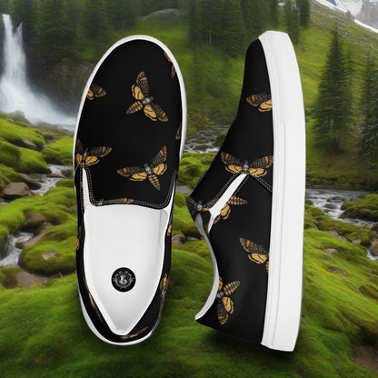 Women’s Slip-on Footwear, Canvas Shoes, Sneakers, Animal Print, Insects, Black Moth