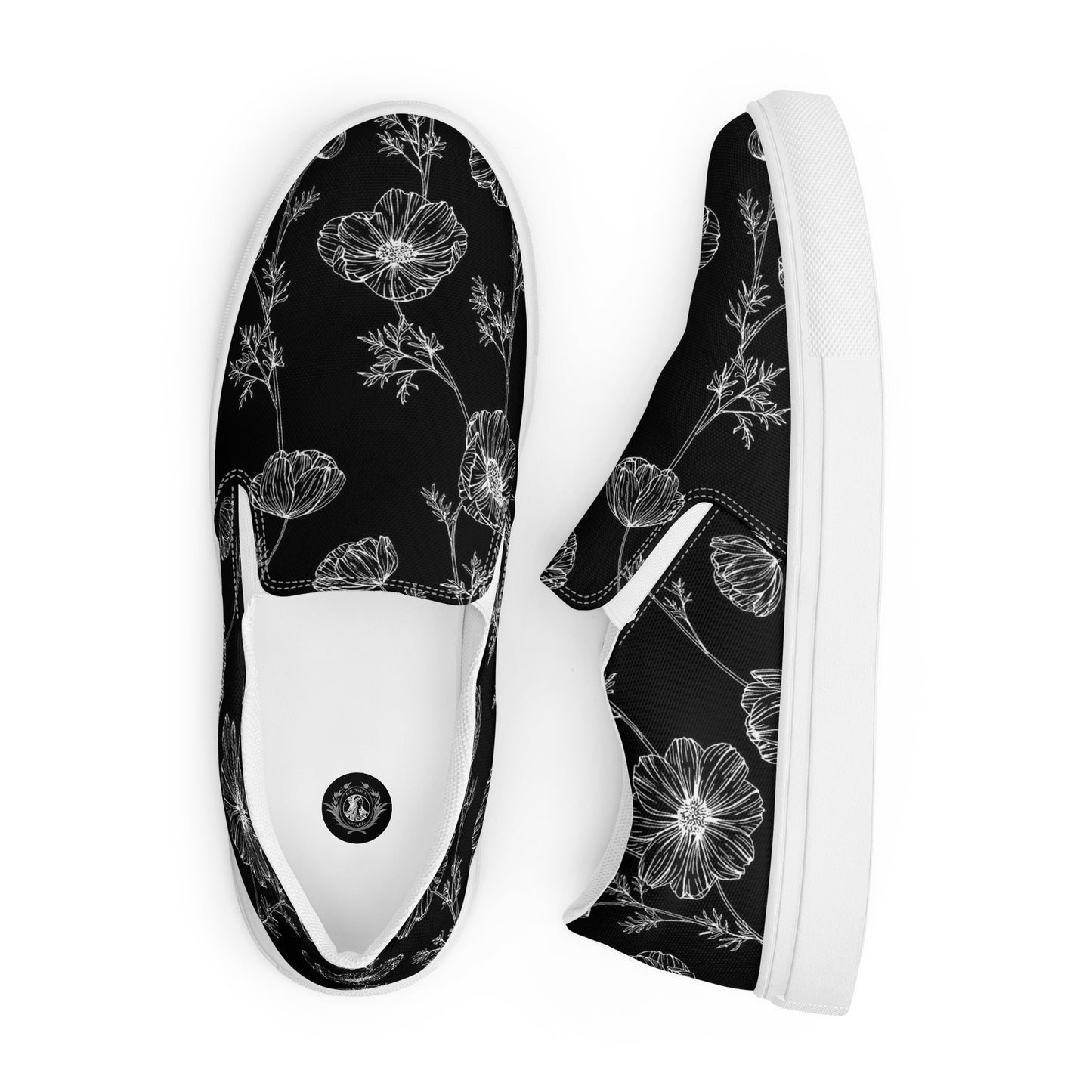 Eden Garden | Women’s Slip-on Canvas Shoes | Black Poppy