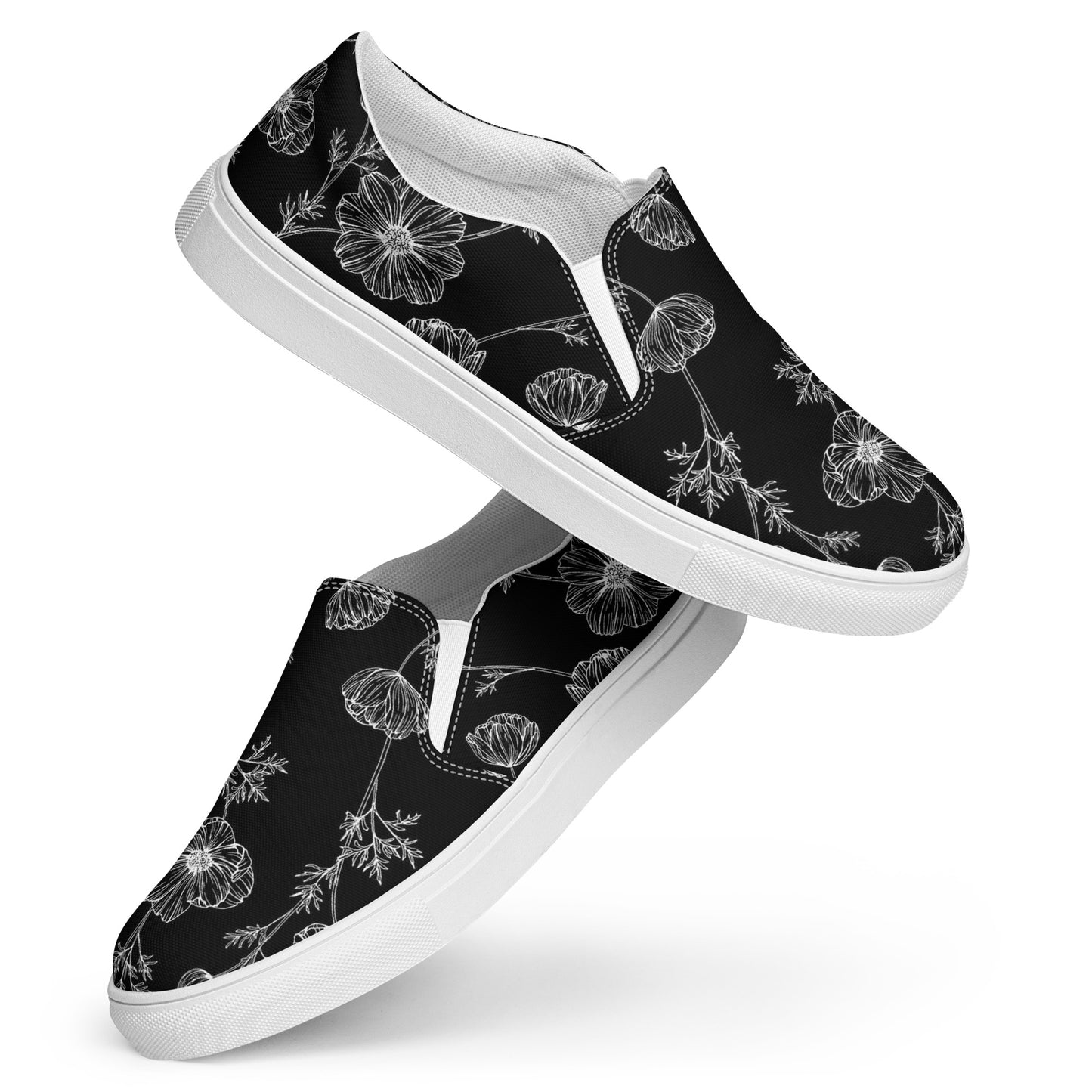 Eden Garden | Women’s Slip-on Canvas Shoes | Black Poppy