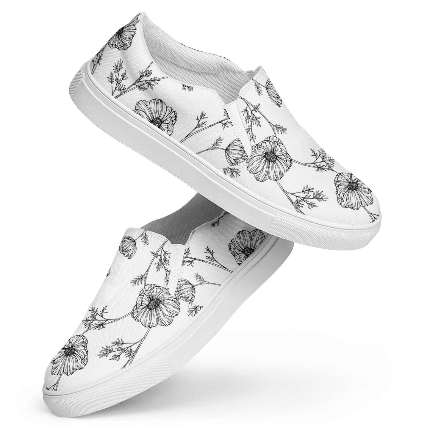 Eden Garden | Women’s Slip-on Canvas Shoes | White Poppy