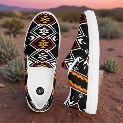 Women’s Southwest Print, Custom Slip-on Canvas Shoes, Native American Geometric Pattern, Condios