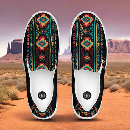 Women’s Southwest Print, Slip-on Canvas Shoes, Native American, Geometric Pattern, Ixtlan