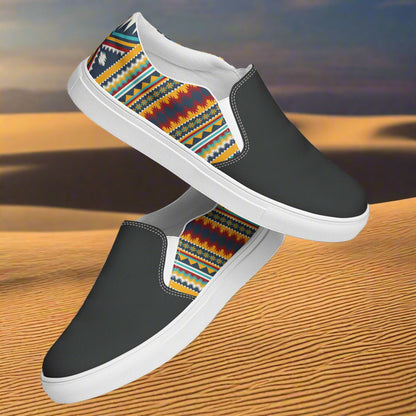 Women’s Southwest Print, Slip-on Canvas Shoes, Native American, Geometric Pattern, Nakona Two-Tone