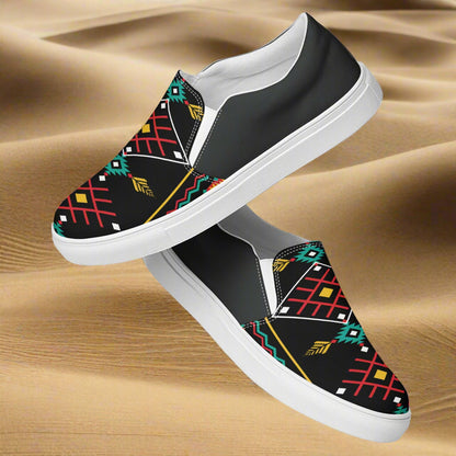 Women’s Southwest Print, Custom Slip-on Canvas Shoes, Native American Geometric Pattern, Hualipai, HalfTone