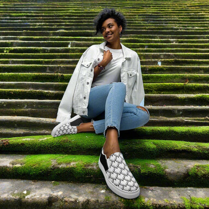 Women’s Custom, Slip-on Canvas Shoes, Far East Geometric Pattern, Ottomon Halftone