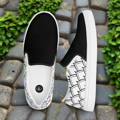 Women’s Custom, Slip-on Canvas Shoes, Far East Geometric Pattern, Ottomon Two-Tone
