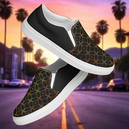 Women’s Custom Slip-on Canvas Shoes,  Streetwear Styled, Luna Black Halftone