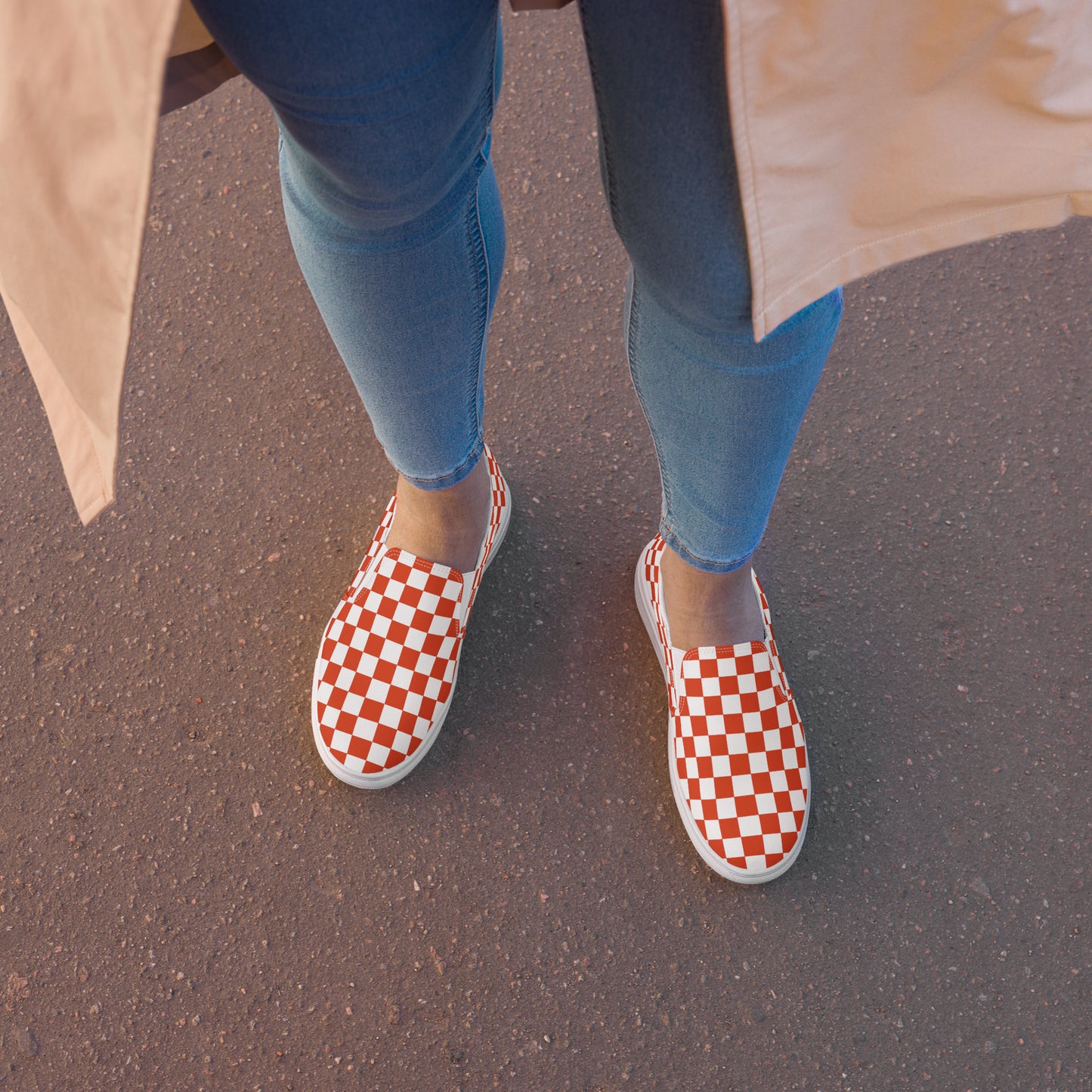 GeoMetro | Women’s Slip-on Canvas Shoes | Red Chex