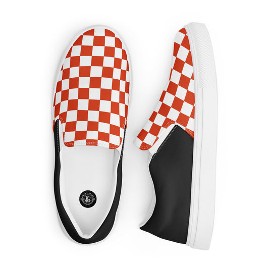 GeoMetro | Women’s Slip-on Canvas Shoes | Red Chex Halftone