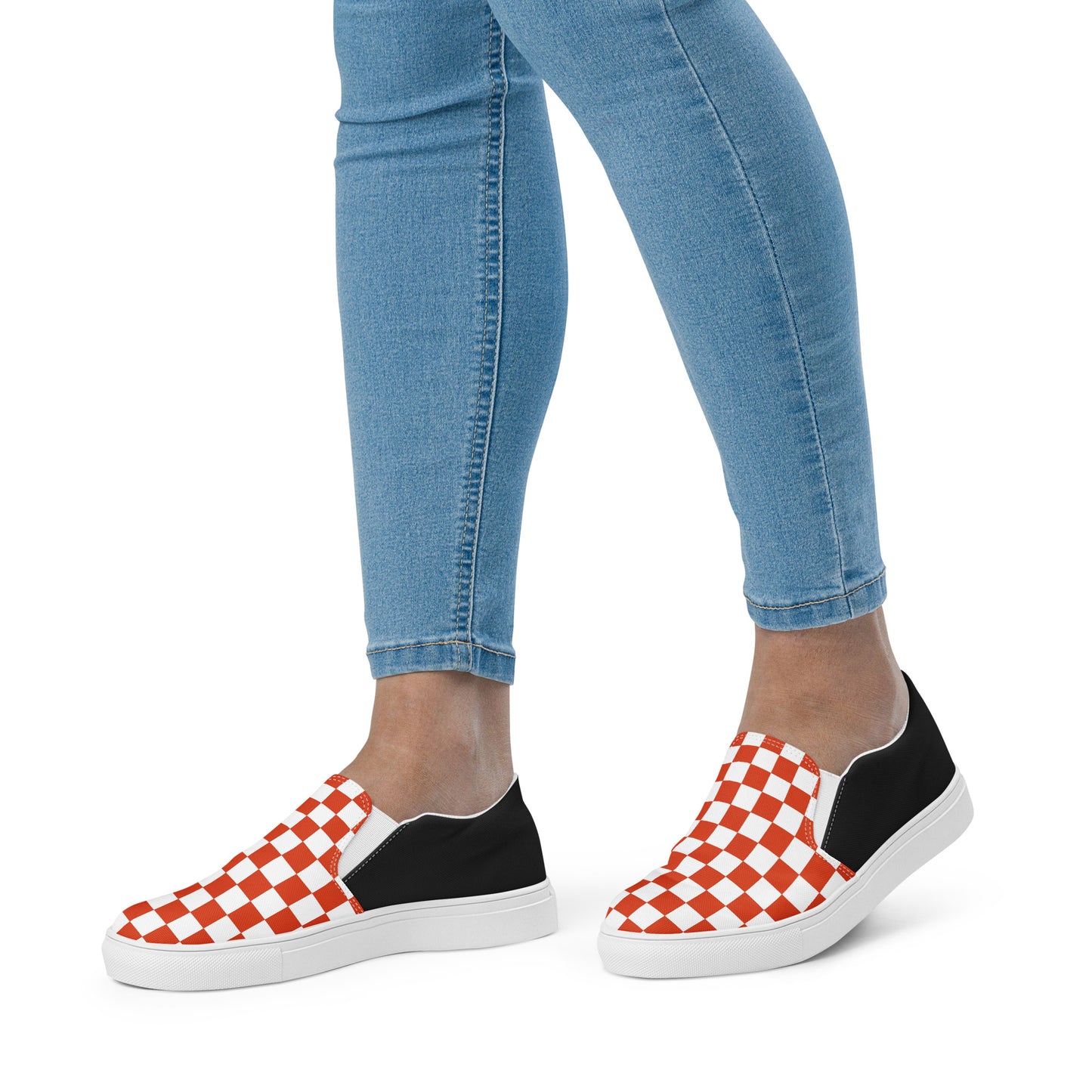 GeoMetro | Women’s Slip-on Canvas Shoes | Red Chex Halftone