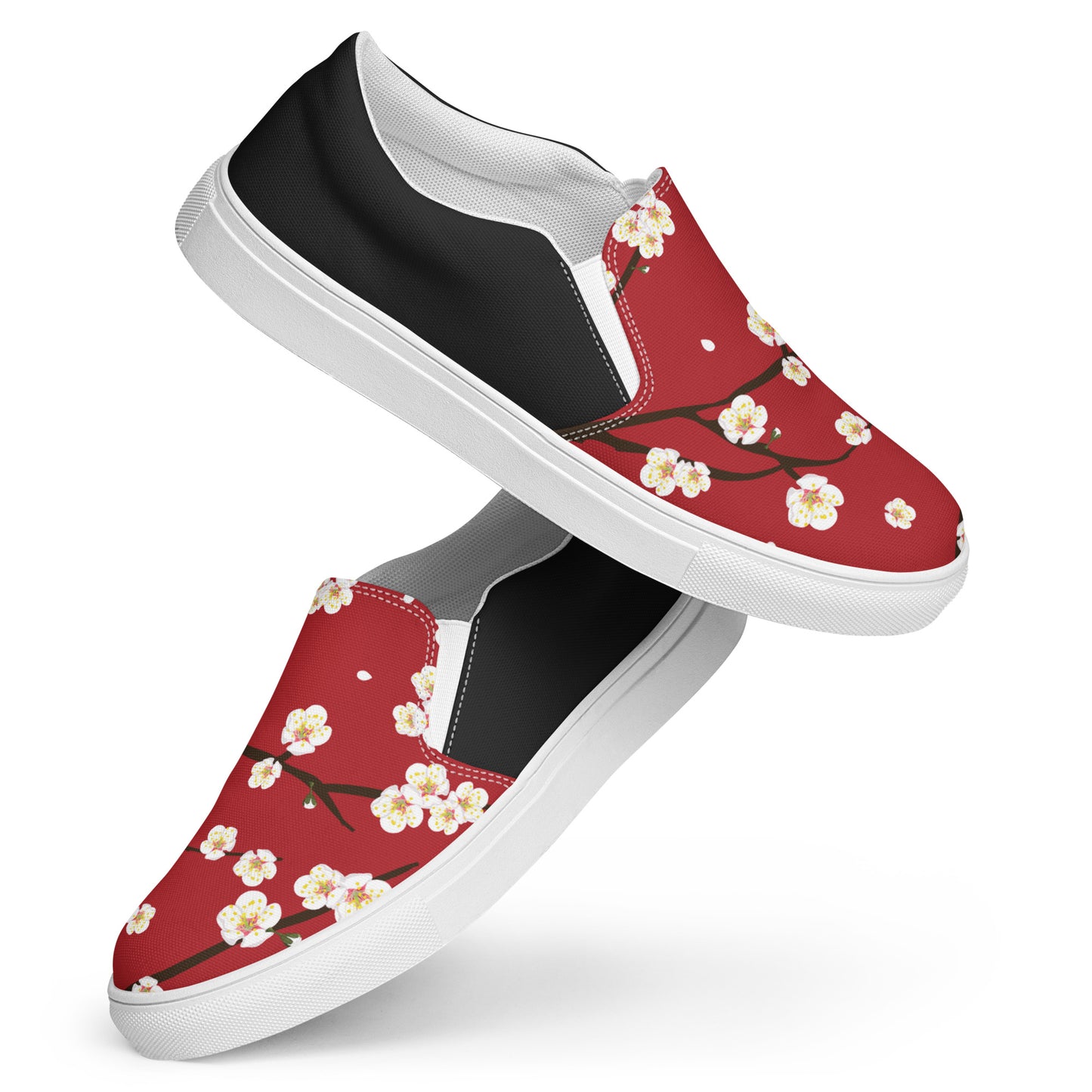 Silk Road | Women’s Slip-on Canvas Shoes | Red Blossom Halftone