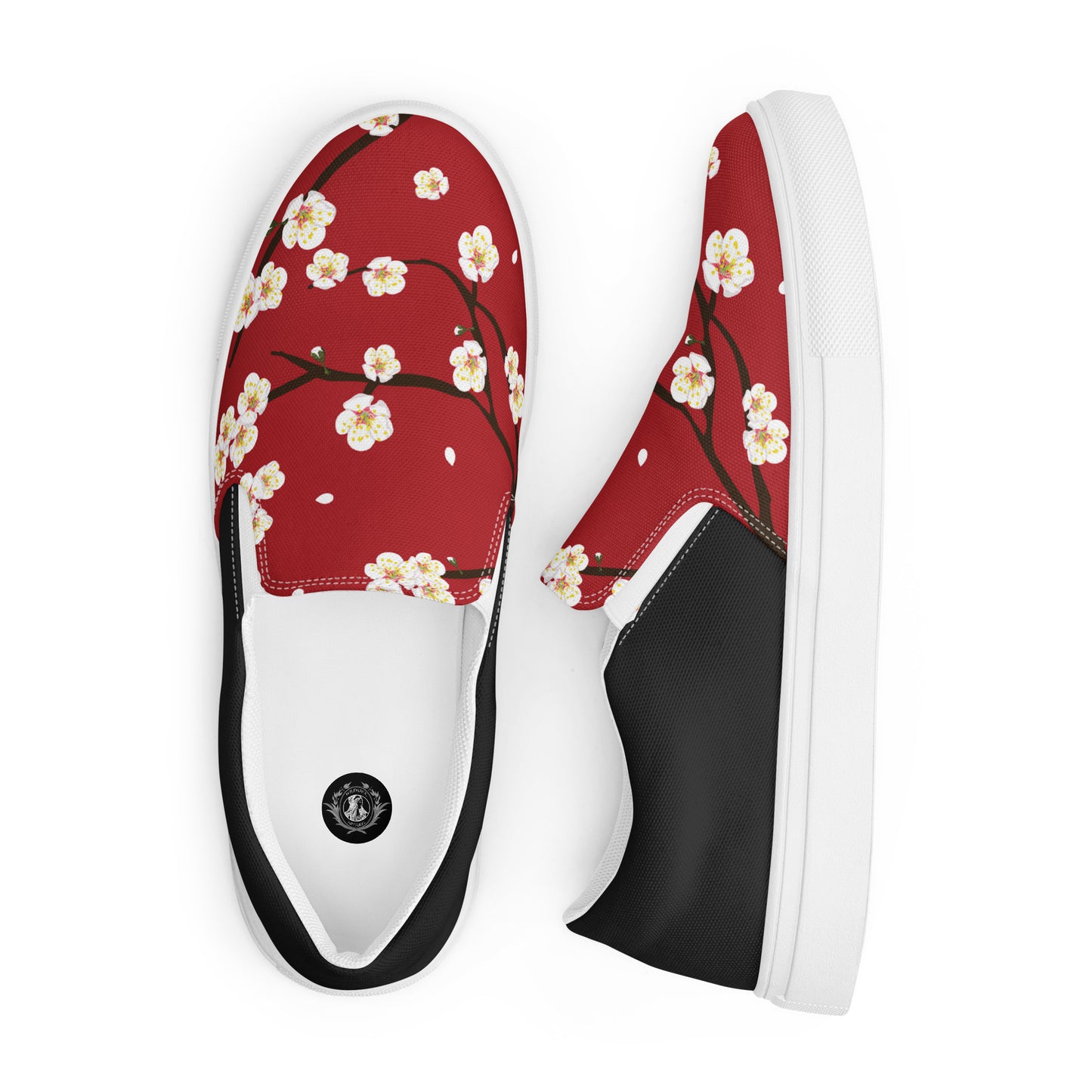 Silk Road | Women’s Slip-on Canvas Shoes | Red Blossom Halftone