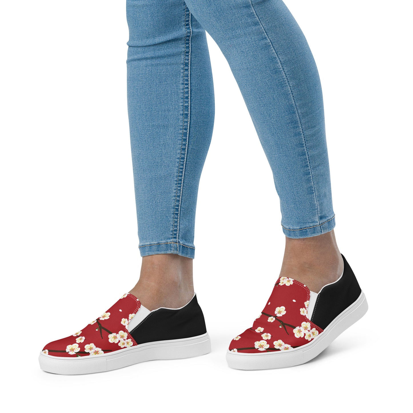 Silk Road | Women’s Slip-on Canvas Shoes | Red Blossom Halftone