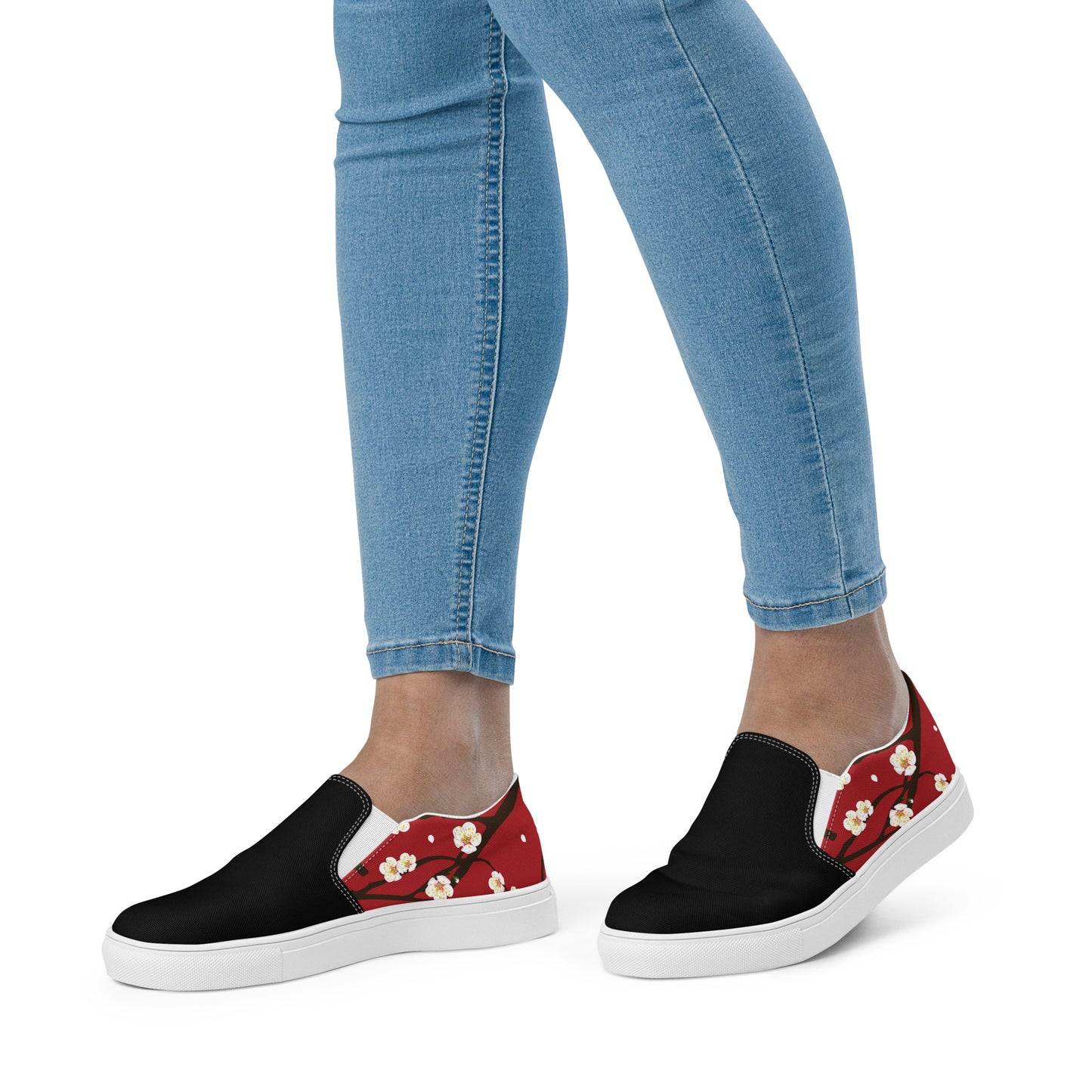 Silk Road | Women’s Slip-on Canvas Shoes | Red Blossom 2Tone