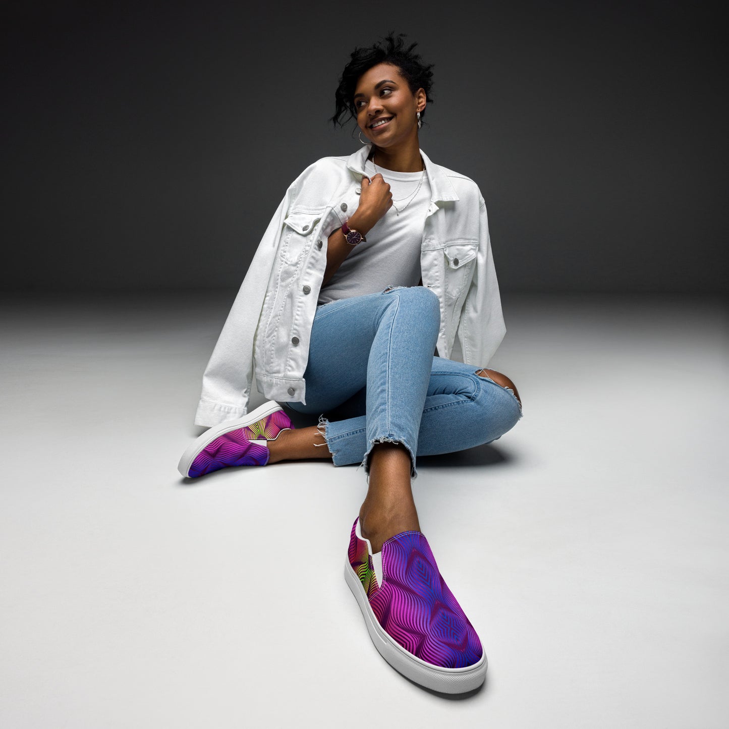 GeoMetro | Women’s Slip-on Canvas Shoes | Skater Purple