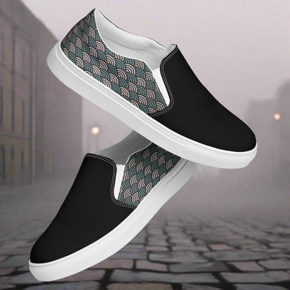 Women’s Custom, Asian Print, Slip-on Canvas Shoes, Japanese Sea Waves Pattern, Two-Tone