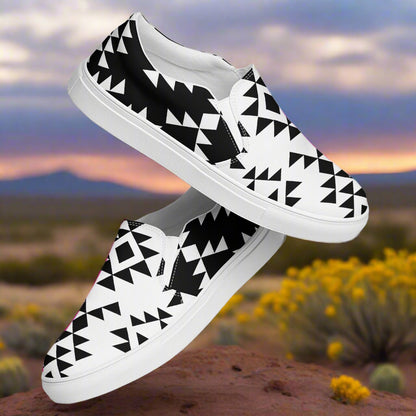 Women’s Southwest Print, Slip-on Canvas Shoes, Native American, Geometric Pattern, Sonora Reverse 