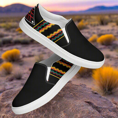 Women’s Southwest Print, Custom Slip-on Canvas Shoes, Native American Geometric Pattern, Hualipai, Two-Tone