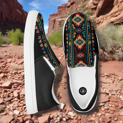 Women’s Southwest Print, Slip-on Canvas Shoes, Native American, Geometric Pattern, Ixtlan Halftone