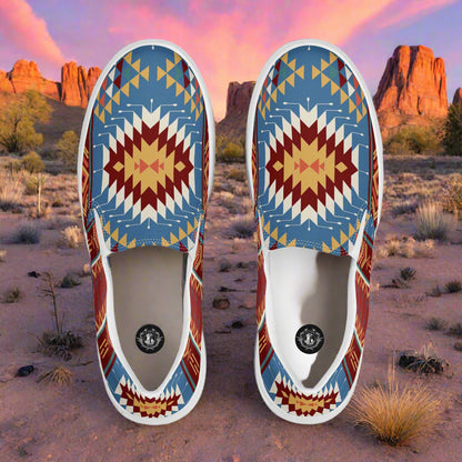 Women’s Southwest Print, Slip-on Canvas Shoes, Native American, Geometric Pattern, Veyo