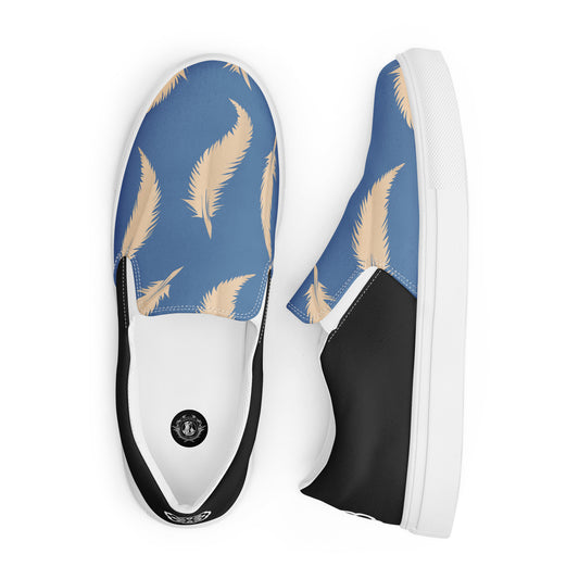 Eden Garden | Women’s Slip-on Canvas Shoes | Blue Feather Halftone