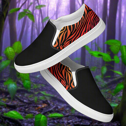 Women’s Animal Print, Slip-on Canvas Shoes, Rainbow Zebra Pattern, Two-Tone