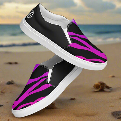Women’s Custom Slip-on Canvas Shoes, Animal Print, Purple Zebra, Halftone