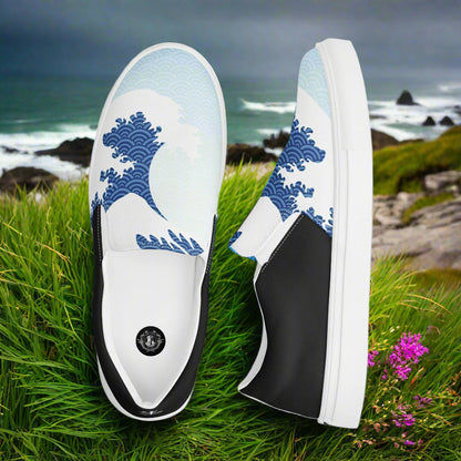 Women’s Custom, Slip-on Canvas Shoes, Asian Print, Tsunami Great Wave Two Tone