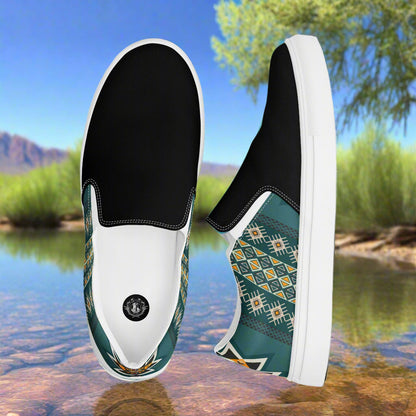 Women’s Southwest Print, Slip-on Canvas Shoes, Native American, Geometric Pattern, Kiva Two-Tone