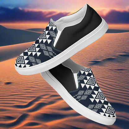 Women’s Southwest Print, Custom Slip-on Canvas Shoes, Native American Geometric Pattern, Durango, Halftone