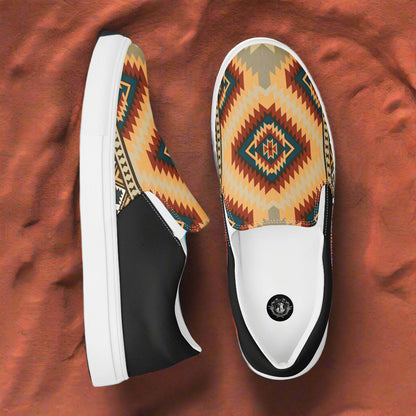 Women’s Southwest Print, Slip-on Canvas Shoes, Native American, Geometric Pattern, Kayenta Halftone