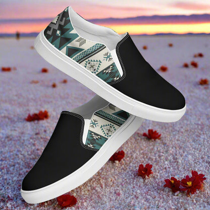 Women’s Southwest Print, Slip-on Canvas Shoes, Native American, Geometric Pattern, Kanab Two-Tone