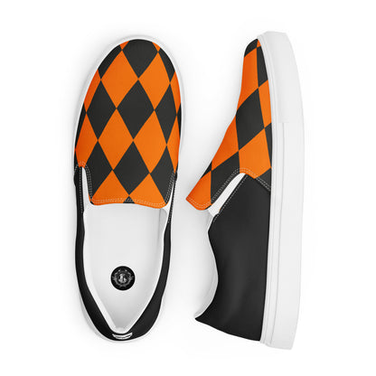 GeoMetro | Women’s Slip-On Canvas Shoes | Harlequin Orange Halftone