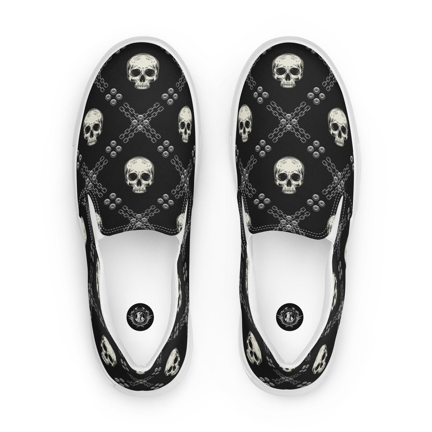 GeoMetro | Women’s Slip-On Canvas Shoes | Black Skulls