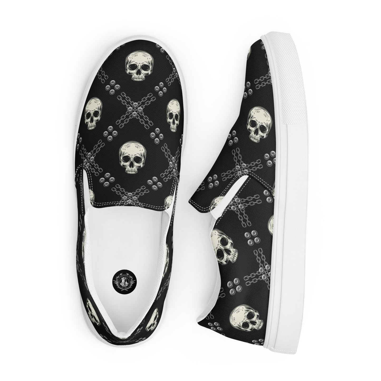 GeoMetro | Women’s Slip-On Canvas Shoes | Black Skulls