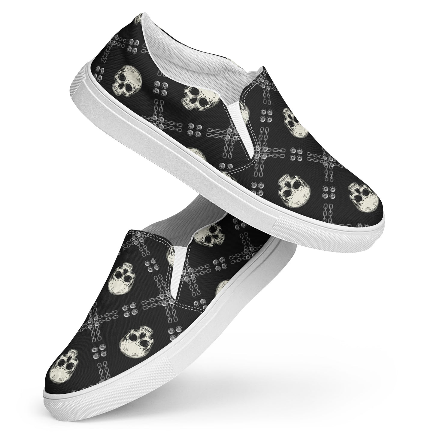 GeoMetro | Women’s Slip-On Canvas Shoes | Black Skulls