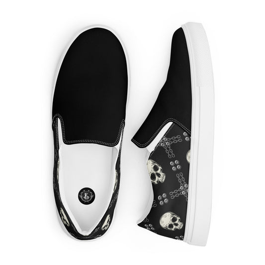 GeoMetro | Women’s Slip-On Canvas Shoes | Black Skulls 2Tone