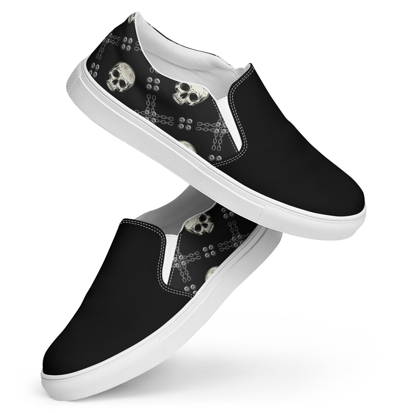 GeoMetro | Women’s Slip-On Canvas Shoes | Black Skulls 2Tone